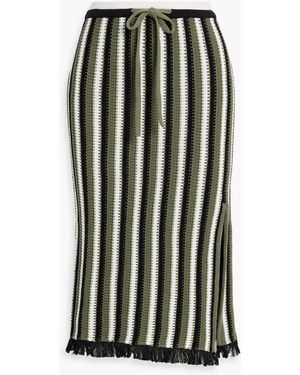 Diane von Furstenberg Paulina Striped Crocheted Cotton Midi Skirt - Black