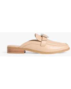 Stuart Weitzman Crystal Buckle Leather Mule - White