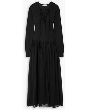 Ulla Johnson Colette Pleated Chiffon-Paneled Wool And Silk-Blend Midi Dress - Black