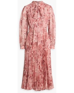 Mikael Aghal Pussy-Bow Floral-Print Georgette Midi Dress - Red