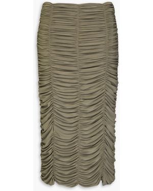 Tibi Ruched Jersey Midi Skirt - Green