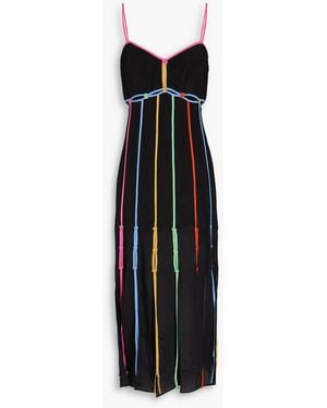 Saloni Meera Cutout Fringed Silk Crepe De Chine Midi Dress - Black