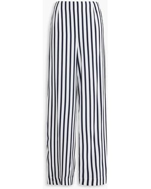 STAUD Luke Striped Crepe De Chine Wide-leg Trousers - White