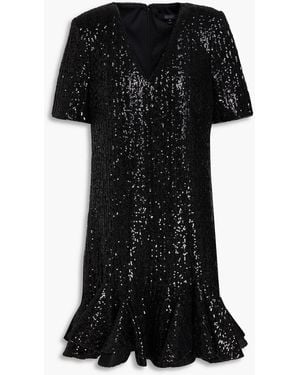 Badgley Mischka Sequined Tulle Mini Dress - Black
