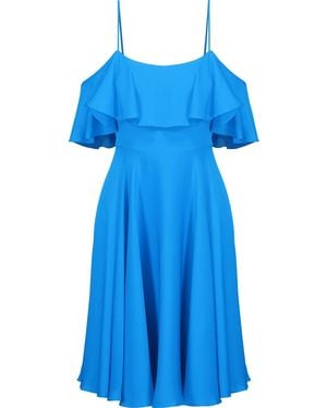 MILLY Emmaline Cold-Shoulder Ruffled Silk-Blend Satin Dress - Blue