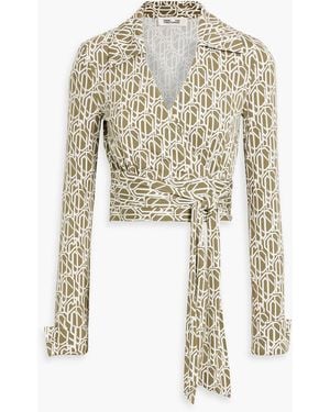Diane von Furstenberg Bobbie Printed Stretch-Jersey Wrap Top - White