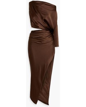 The Sei One-Sleeve Cutout Silk-Satin Maxi Dress - Brown