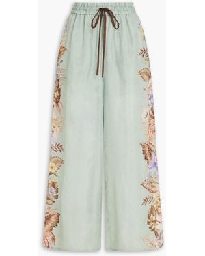 Zimmermann Floral-Print Silk Wide-Leg Trousers - Green