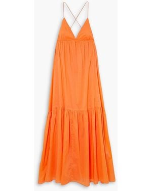 Faithfull the Brand Wilonna Gathered Cotton Midi Dress - Orange