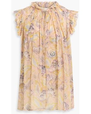 Zimmermann Ruffled Floral-Print Georgette Top - Natural
