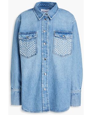 FRAME Faux Pearl-Embellished Denim Shirt - Blue