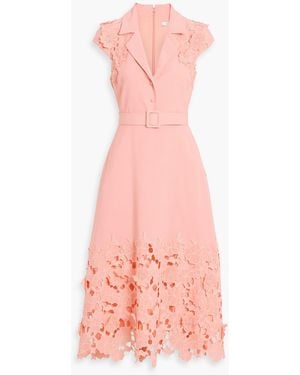 Badgley Mischka Guipure Lace Midi Dress in Natural | Lyst