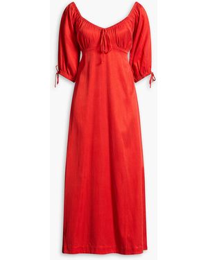 Casa Raki Frida Bow-Detailed Washed Cupro Midi Dress - Red