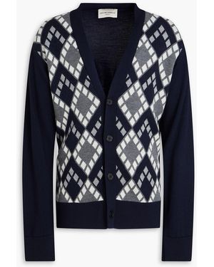 Officine Generale Argyle Jacquard-Knit Wool Cardigan - Blue
