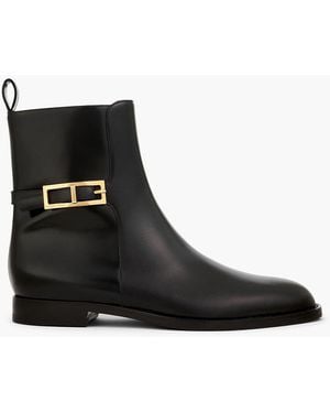 Sergio Rossi Buckled Leather Ankle Boots - Black