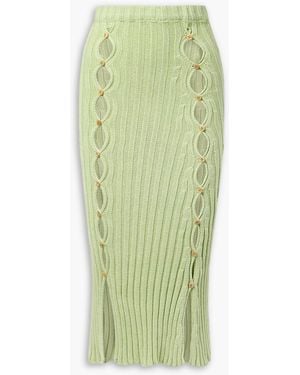 Baserange Loulou Cutout Ribbed Cotton Midi Skirt - Green