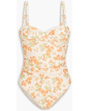 Peony Badeanzug aus stretch-econyl® mit blumenprint, raffungen und bügeln - Weiß
