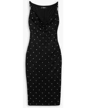 Versace Embellished Draped Jersey Midi Dress - Black