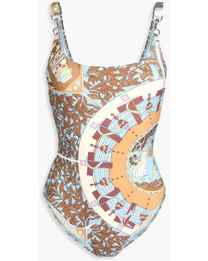 Tory Burch T Garden Embellished Printed Swimsuit - White