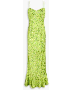 Saloni Mimi Floral-Print Silk-Satin Maxi Dress - Green