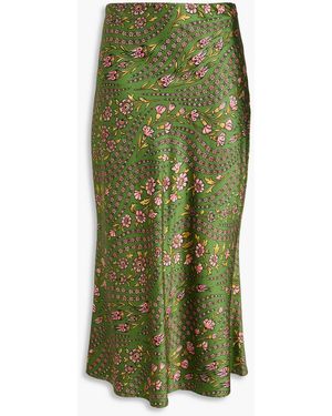 Veronica Beard Floral-Print Satin Midi Skirt - Green