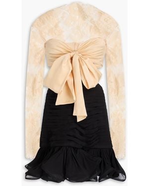 Zimmermann Cotton-blend Lace-paneled, Satin And Silk-georgette Mini Dress - Black