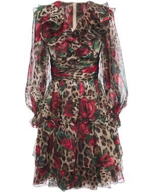 Dolce & Gabbana Ruffled Printed Silk-organza Dress - Red