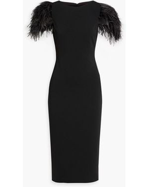 Badgley Mischka Feather-Trimmed Crepe Dress - Black