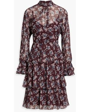 Mikael Aghal Tiered Floral-Print Georgette Dress