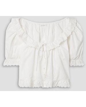 Doen Lazuli Broderie Anglaise-trimmed Organic Cotton-poplin Pyjama Top - White