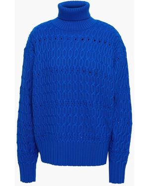 Victoria Beckham Cable-Knit Merino Wool Turtleneck Sweater - Blue