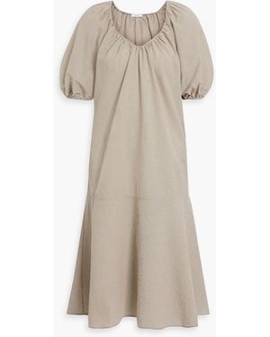 Iris & Ink Esme Gathered Gingham Cotton-blend Seersucker Midi Dress - Natural
