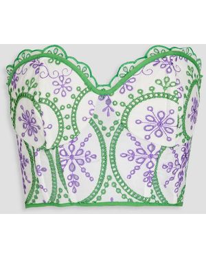 Charo Ruiz Lita Strapless Cropped Broderie Anglaise Cotton-blend Top - Blue