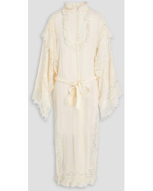 Zimmermann Ruffled Lace-trimmed Georgette Midi Dress - Natural