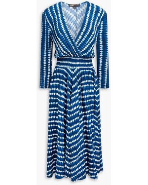 Maje Wrap-Effect Tie-Dyed Woven Midi Dress - Blue