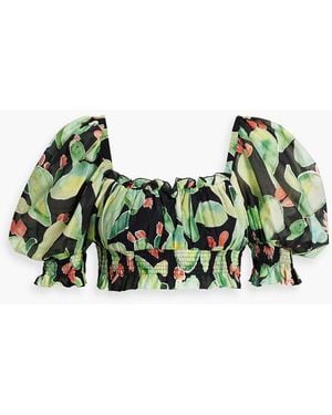 Charo Ruiz Zamora Cropped Printed Cotton-voile Top - Green