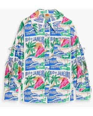 FARM Rio Printed Cotton-Poplin Shirt - Blue