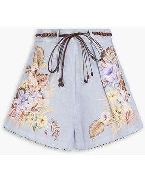 Zimmermann Embellished Floral-Print Linen Shorts - Blue