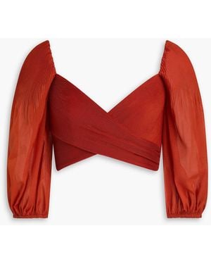 Zimmermann Cropped Plissé-Shantung Top - Red