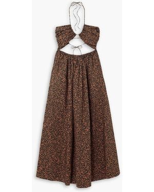 Matteau Cutout Floral-print Cotton-poplin Maxi Dress - Brown