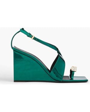 Giuseppe Zanotti Nihao Crystal-embellished Mirrored-leather Wedge Sandals - Green