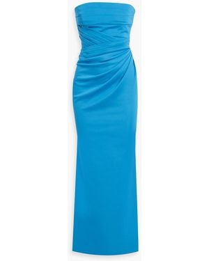 Badgley Mischka Strapless Pleated Ponte Maxi Dress - Blue