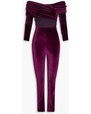 Maygel Coronel Bagolo Off-the-shoulder Cutout Velour Jumpsuit - Purple