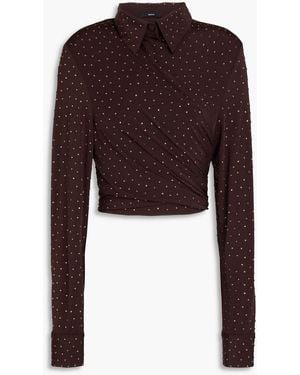 Alex Perry Cropped Tie-Front Crystal-Embellished Satin-Jersey Shirt - Red