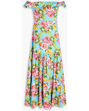Borgo De Nor Farrah Off-The-Shoulder Ruffled Floral-Print Cotton-Sateen Maxi Dress - White