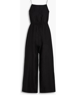 Casa Raki Sara Gathered Linen Wide-leg Jumpsuit - Black