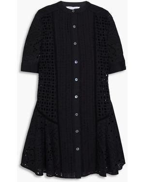Veronica Beard Dara Broderie Anglaise Cotton Mini Dress - Black