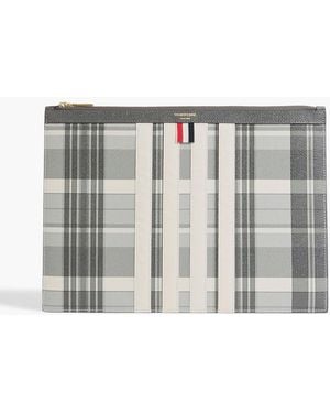 Thom Browne Checked Pebbled-Leather Pouch - Gray