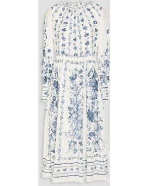Erdem Floral-Print Silk Crepe De Chine Midi Dress - Blue