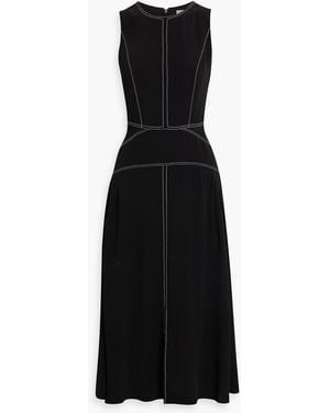 Iris & Ink Topstitched Crepe Midi Dress - Black